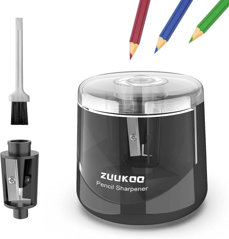 Zuukoo Electric Pencil Sharpeners, Battery Powered for Colored Pencils, High-Speed Operated Automatic & Manual Pencil Sharpener for Kids, Home School (Black) - Image 1
